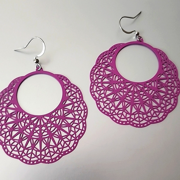 Lace Chandelier PINK Earring 925 French Hook Earrings - Picture 1 of 3